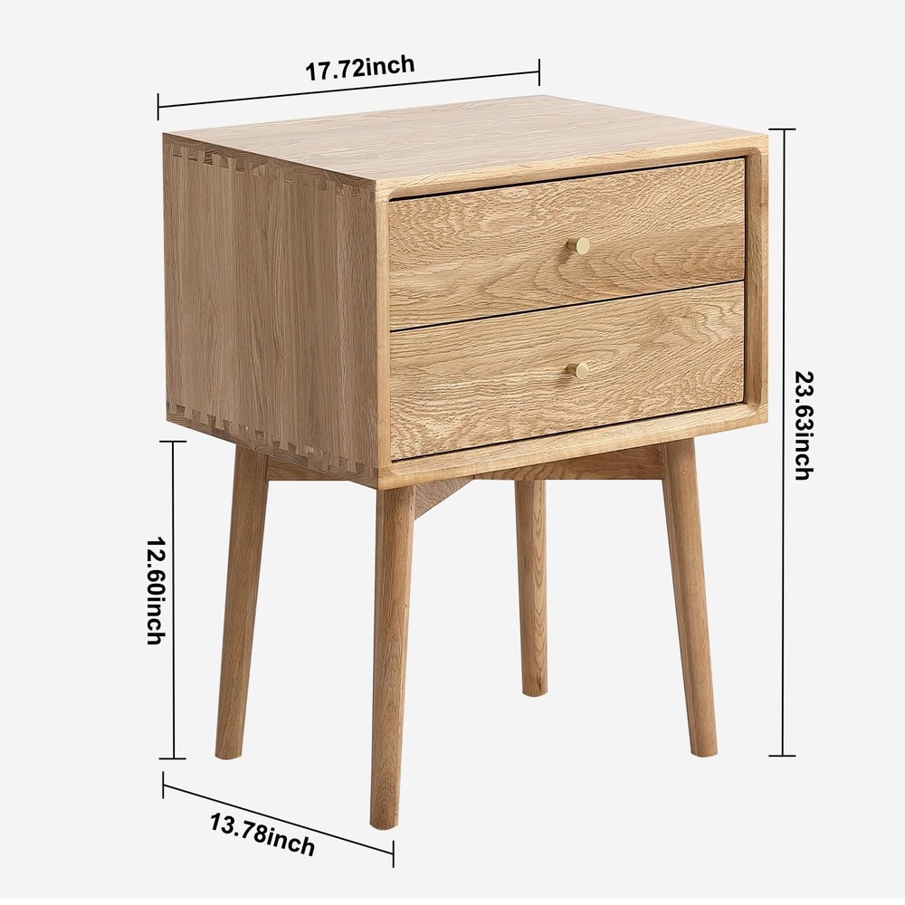 Mid Century Modern Nightstands, Oak Bedside Table Solid Wood End Table with D...