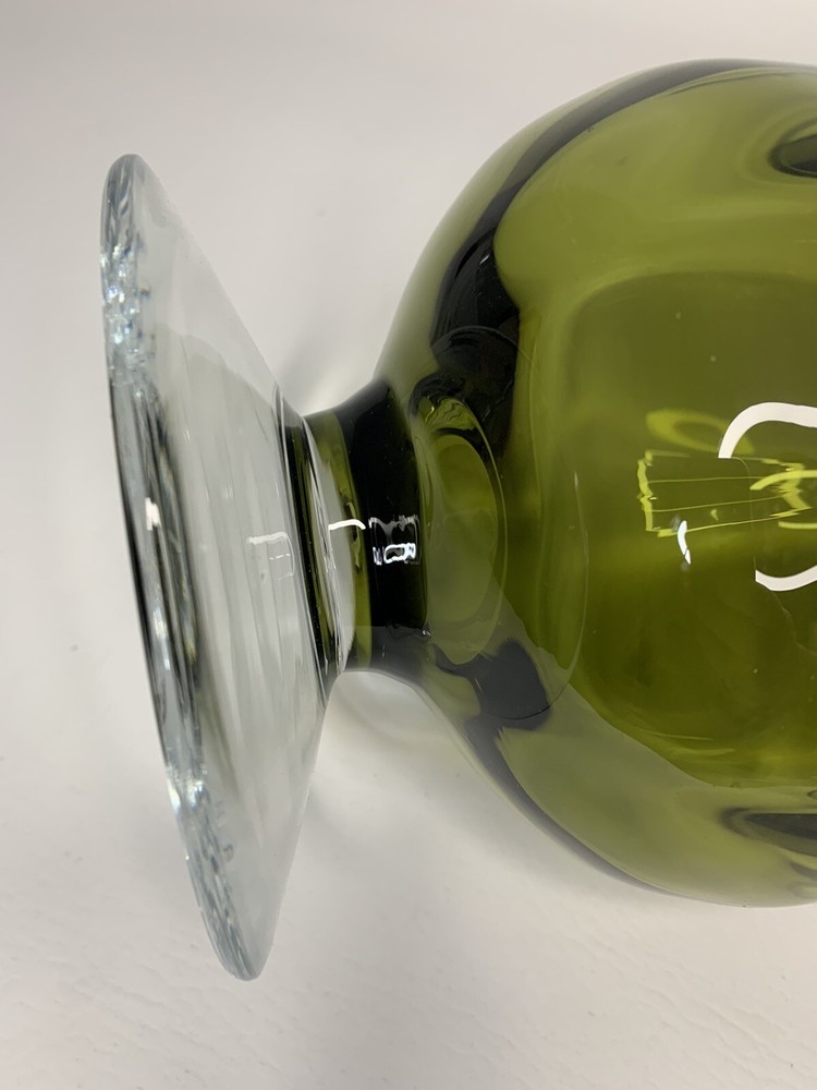 hand blown green footed 10 1/2" pitcher & applied clear handle