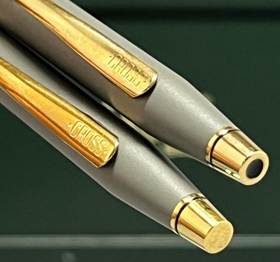 RARE Cross Matte Gray & 23K Gold Trim Pen & 0.5mm Pencil, Box, Manual