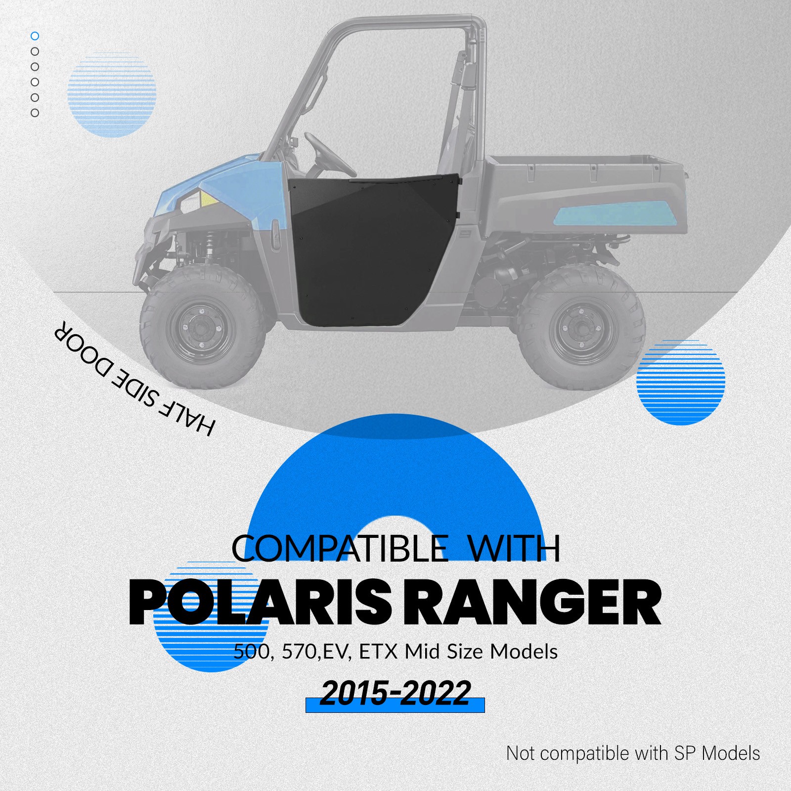 New Aluminum For Polaris Ranger 500 570 EV ETX Mid Size 2015-2022 Half Door Kit