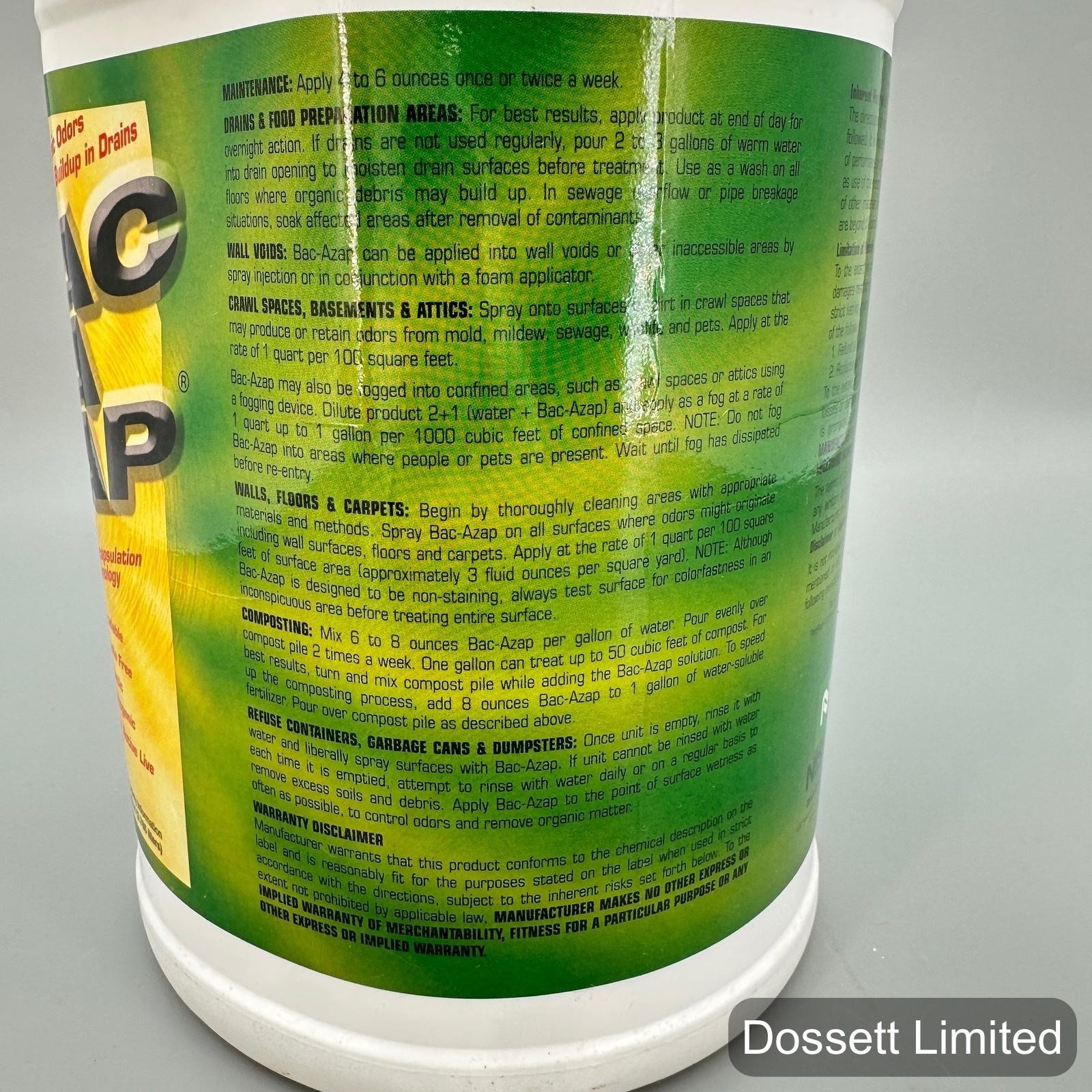 Nisus BAC-A-ZAP Odor Eliminator Drain Cleaner 1 Gallon Biodegradable Bac-Azap