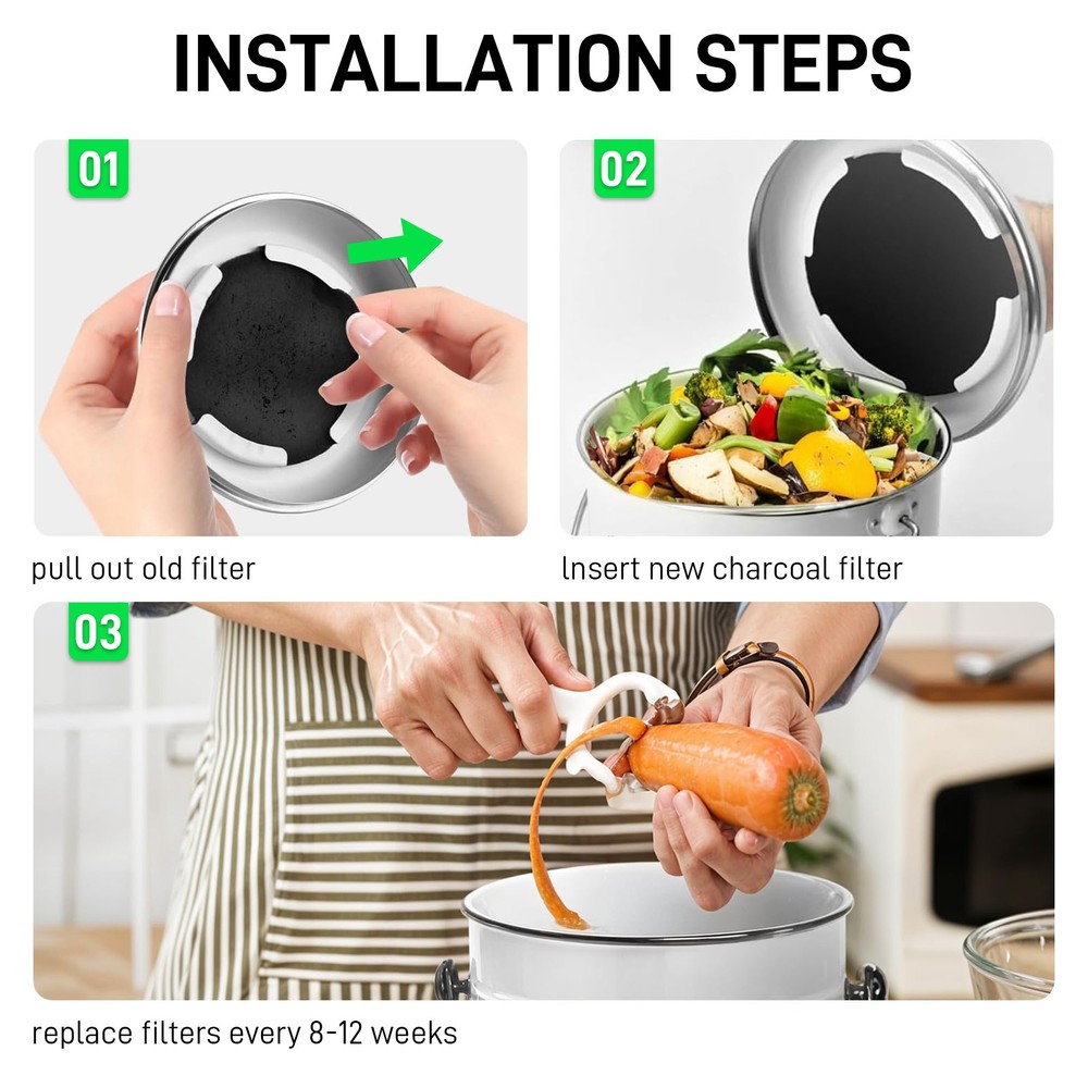 Charcoal Filter Replacements Kitchen Compost Bin Round 6.7" 0.4" Thick 6 Pcs