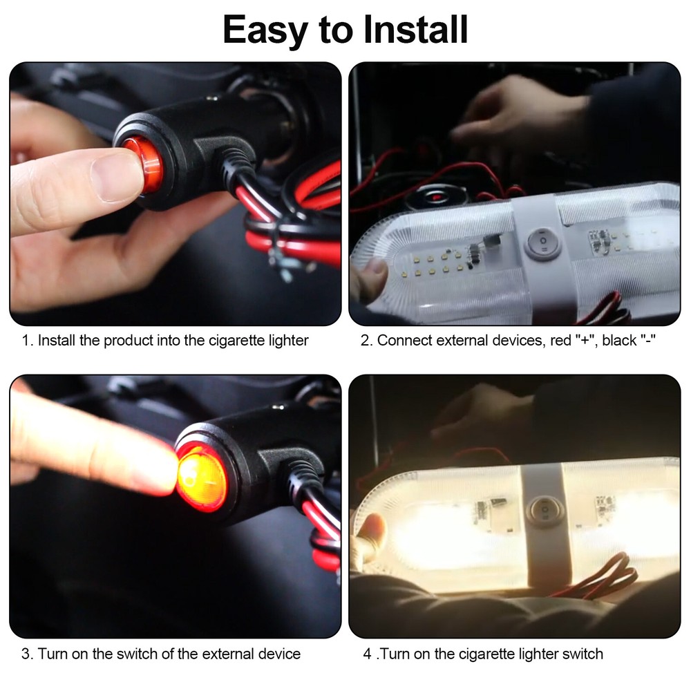 2X 12V-24V 3.28FT Car Cigarette Lighter Socket Plug Connector With On/Off Switch