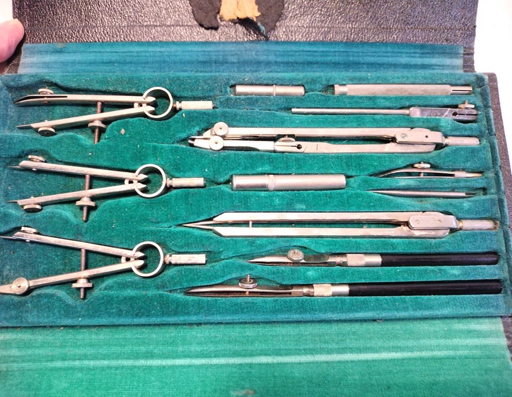 Vintage Tower Precision Germany Drafting Protractor Set with Case 5105-1801