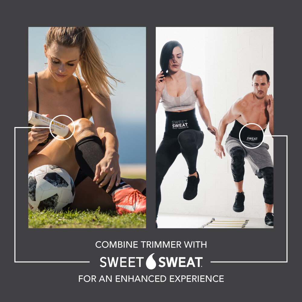 Sweet Sweat Premium Waist Trimmer eXtra Coverage - Black White XXL (60 x 11in)