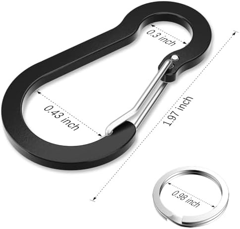 20pc Small 2" Carabiner Clips D-Ring Keychain Spring Snap Hook Black