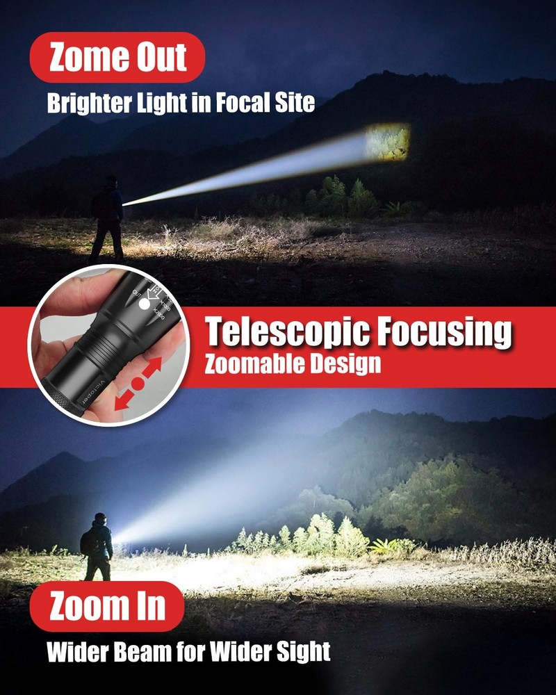 LED Flashlight 2 Pack, Bright Tactical Torch High Lumens with 5 Modes, Waterp...