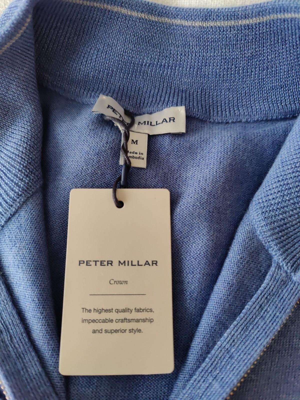NWT MEDIUM Peter Millar Autumn Crest Quarter Zip Sweater Blue MSRP $230