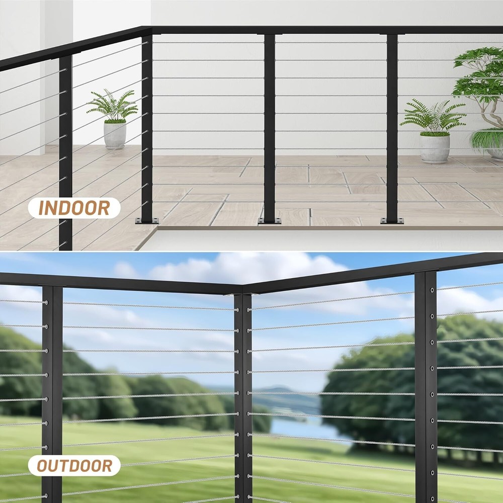 36" Cable Railing Post Black Level Top Mount for Wood/Concrete Deck – 1 Pack