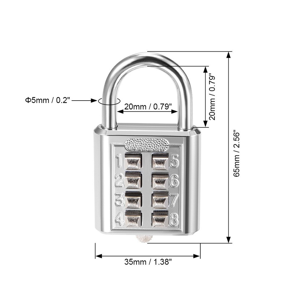 8-Digit Combination Padlock Push Button Lock for Locker Cabinet Silver Tone