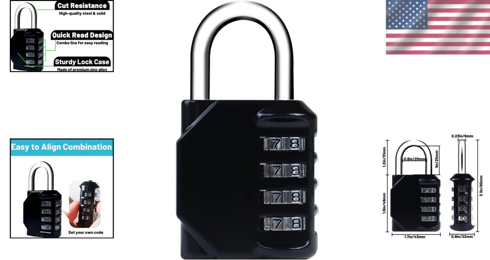 Robust 4-Digit Combination Lock for Lockers, Gates & Outdoor Use - Easy Setup