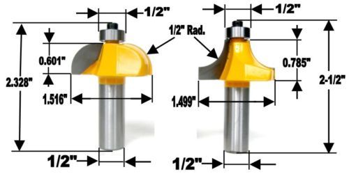 2 pc 1/2" SH 1/2" Radius Drop Leaf Table Router Bit Set S