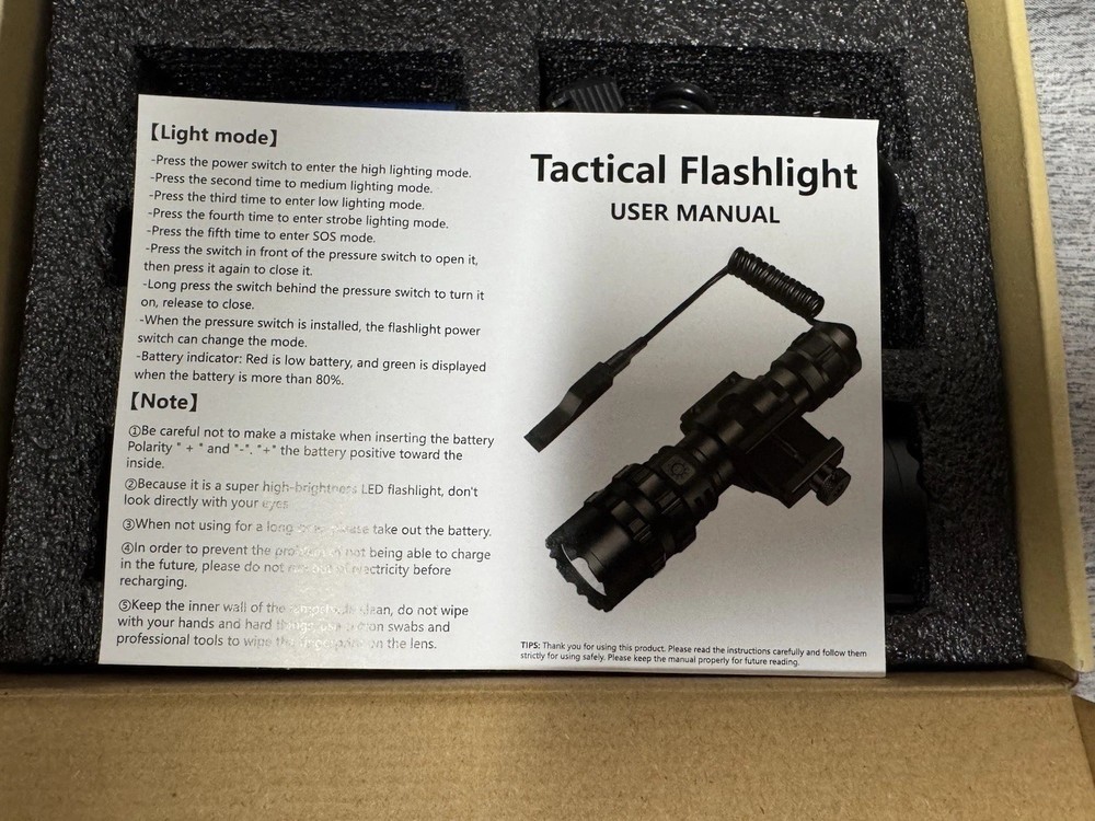 XE8 LED Rechargeable Tactical Flashlight for Rifle, Offset Mount, Pressure Swit…