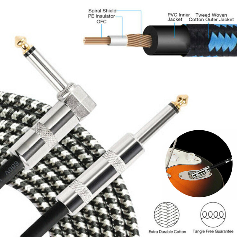 10FT Electric Patch Cord Guitar Amplifier Amp Cable Right Angle 90 Degree