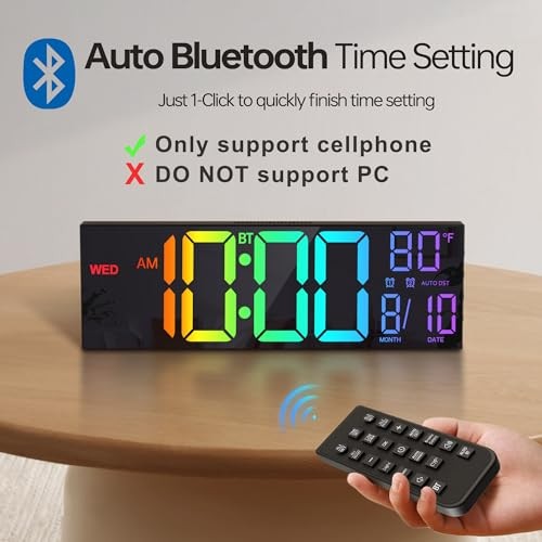 16.2" Large Digital Wall Clock with Seconds, Bluetooth Sync, Alarm Big LED,