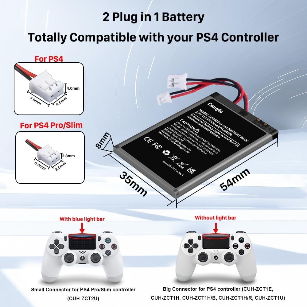 2-Pack 4000mAh PS4 Controller Battery for DualShock 4 - Tool Kit Included
