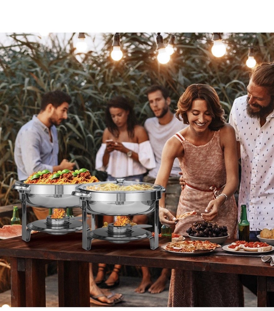 Warmounts Chafing Dish Buffet Set, 2 Pack 5-Quart round Buffet Chafe Warmer Set,