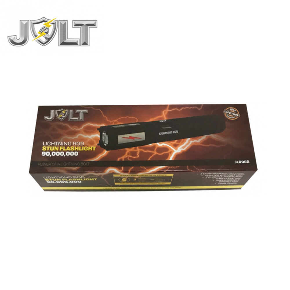 Jolt Lightning Rod 90,000,000 Volt Stun Gun Flashlight w/ Grab Guard Stun Strips