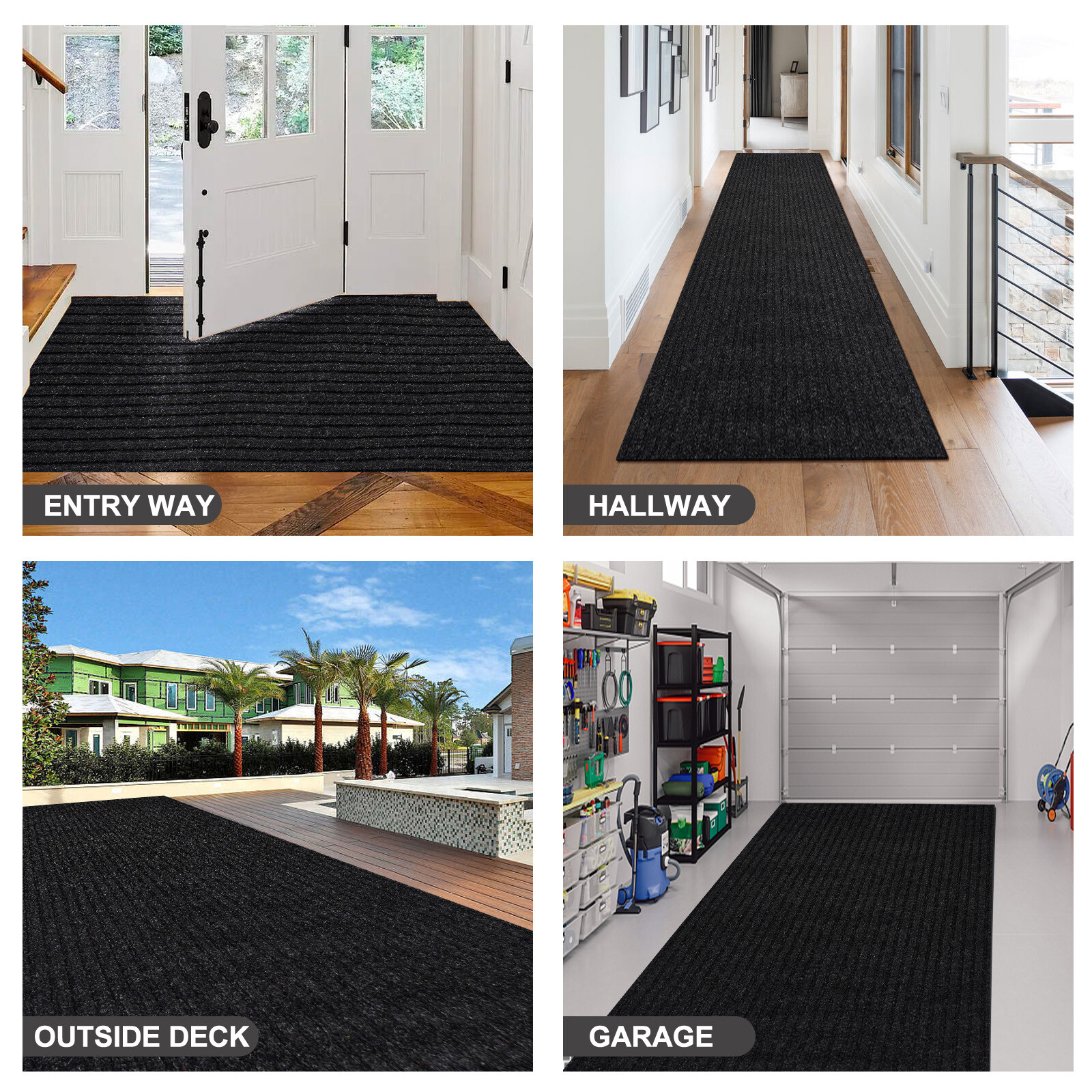 Runner Rug Hallway Non Slip Rubber Back Stripe Black Carpet Doormat Throw Rug