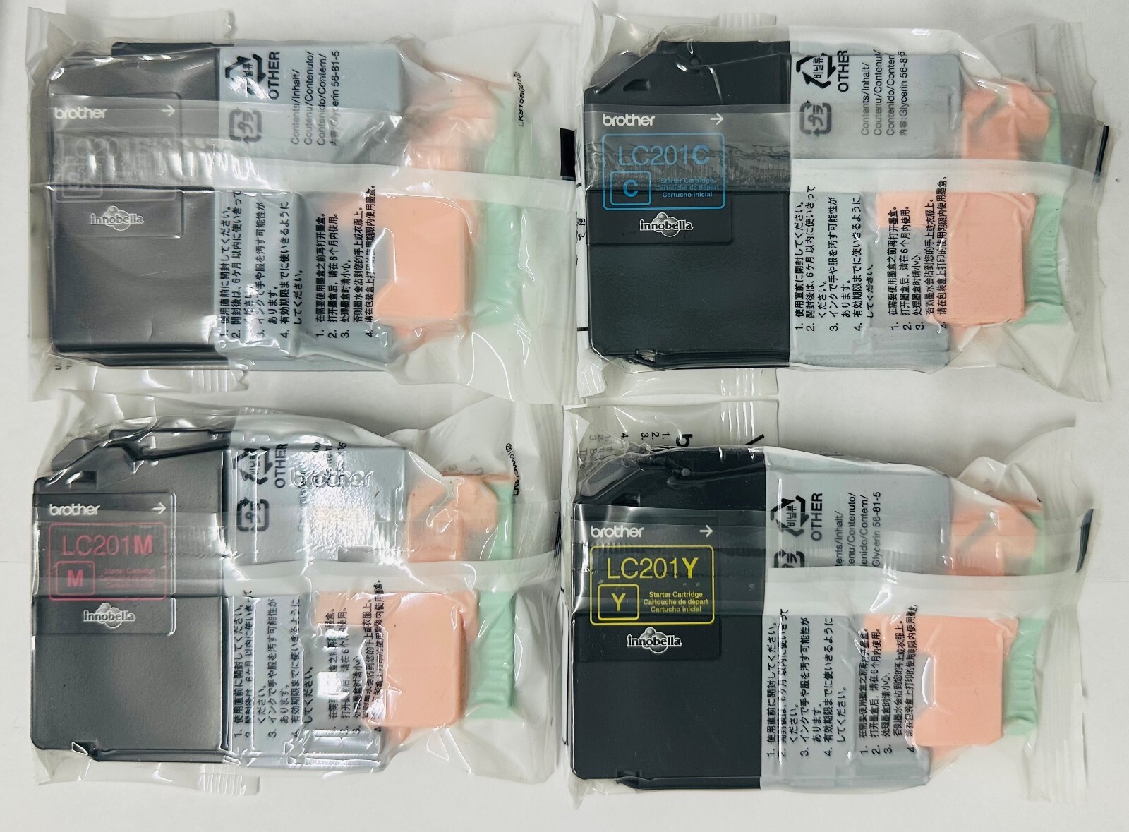 New Genuine Brother LC201 Black Cyan Magenta Yellow 4PK Ink Cartridges