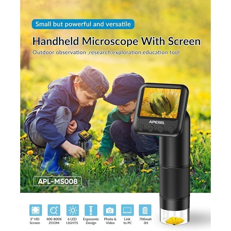 Portable Digital Microscope 400X 800X LCD Screen Rechargeable Educational Tool