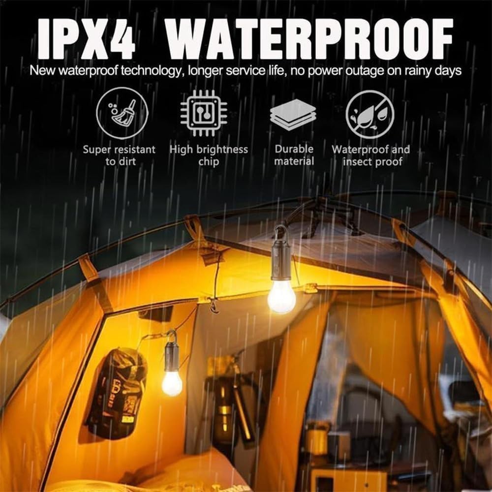 2Pcs Solar Powered Hanging LED Light Bulb Outdoor Waterproof Tent Camping Lights