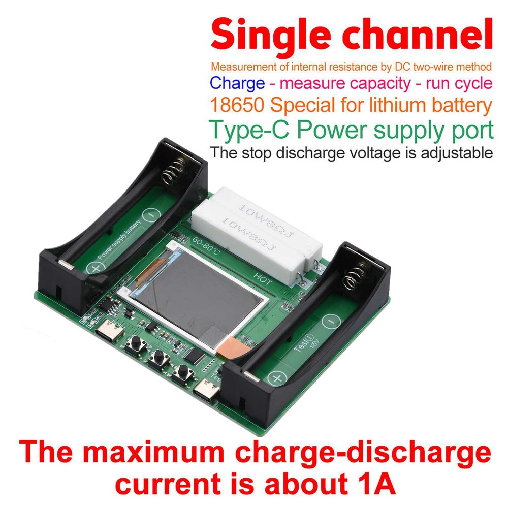 18650 Battery Capacity Tester Internal Resistance Detector Type-C Interface