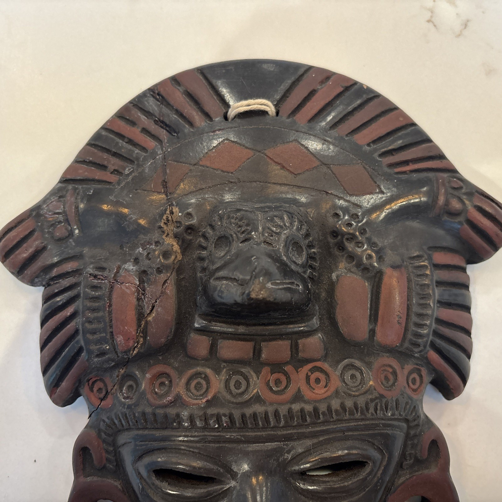 Aztec Mayan Inca Warrior/God Mask Wall Hanging Mexican Terracotta/Clay