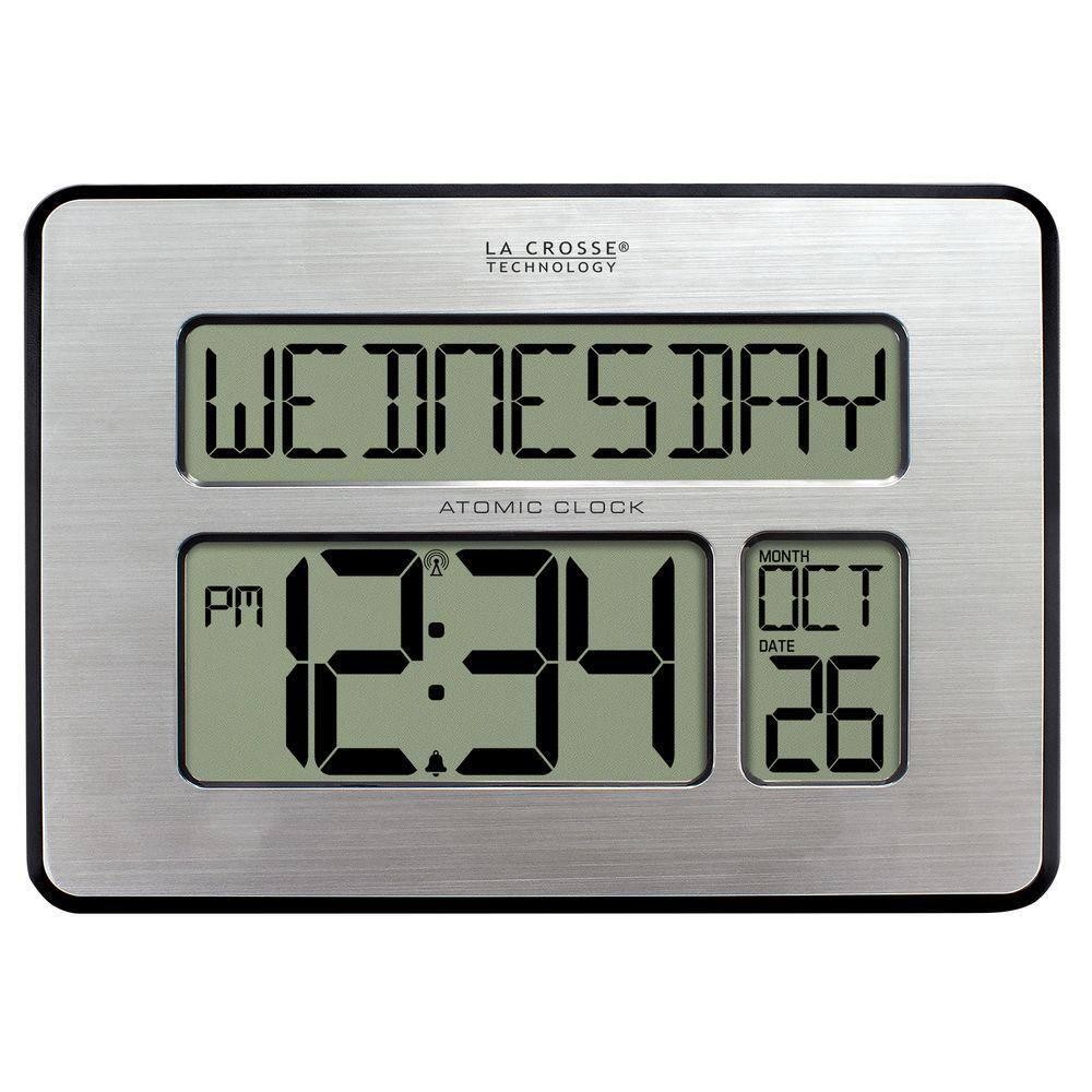 Digital Clock Atomic Extra Large Digit Easy to Read Display Full Calendar Silver