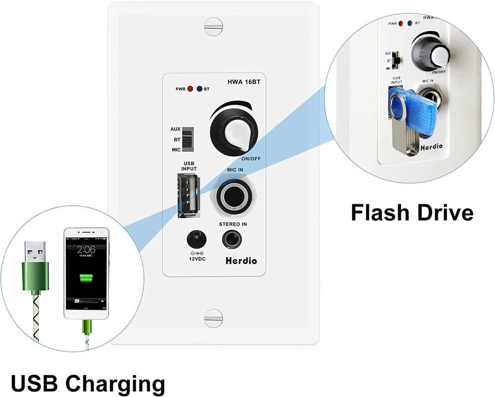 Home Audio Package in Wall Bluetooth Amplifier Volume Control Receiver Wall Plat