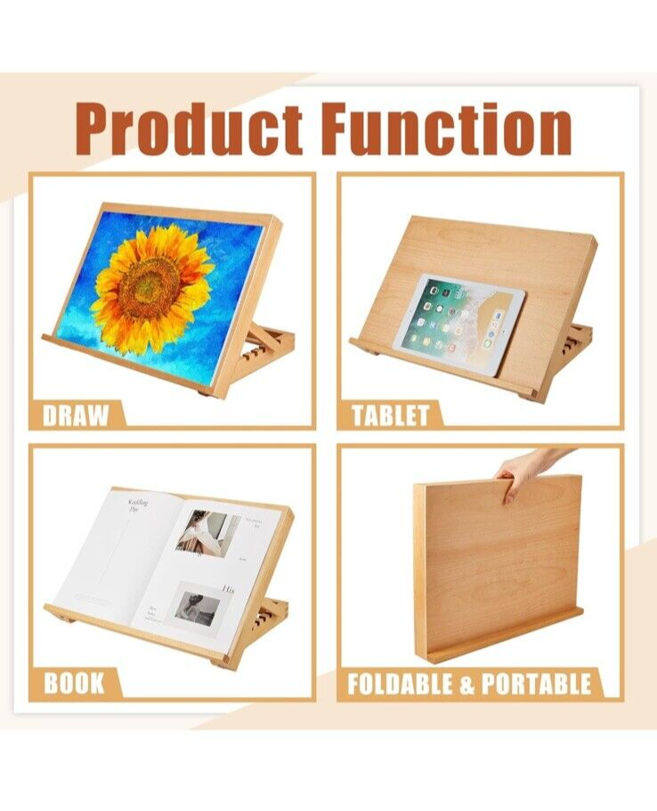 4 Pcs 5 Position Wood Drafting Table Easel Drawing Sketching Board Adjustable