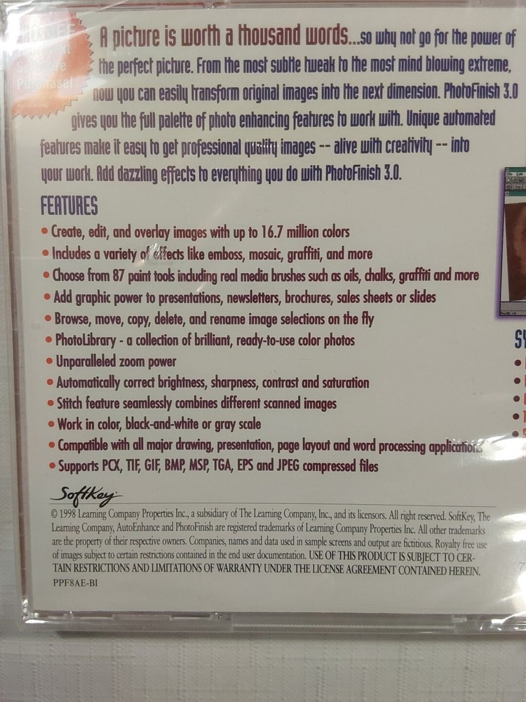 The Learning Company PhotoFinish 3.0 Computer PC Disc Program 1998