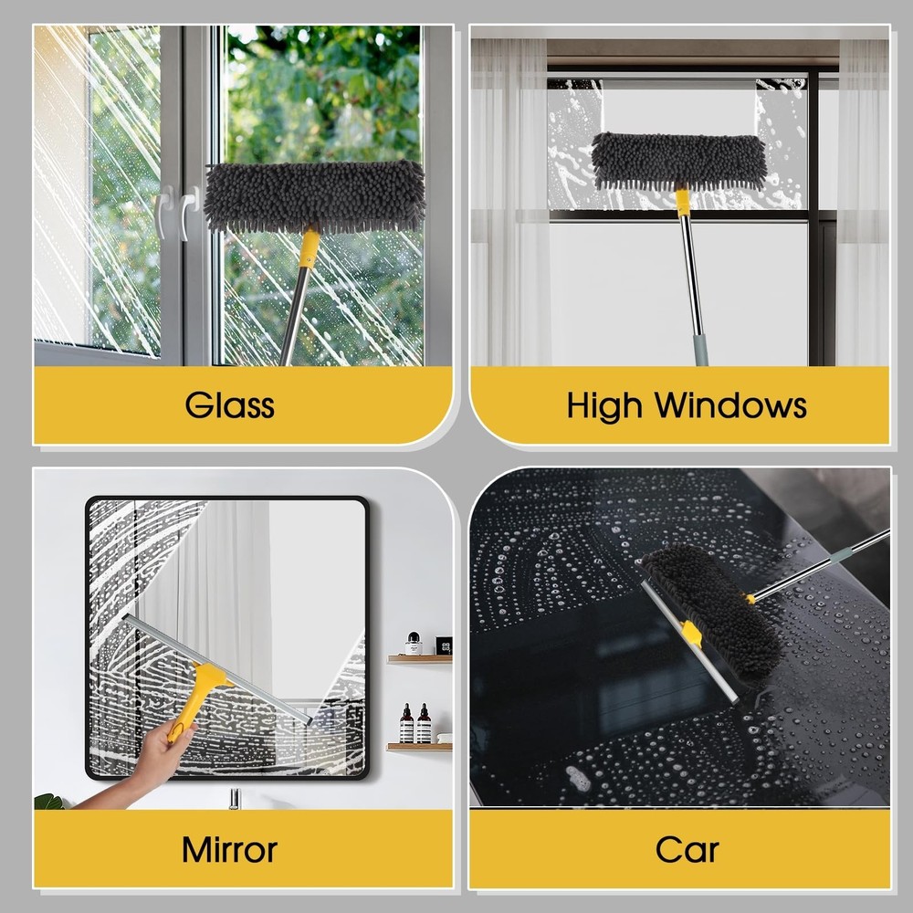 81" Long Handle Window Cleaner Tool Squeegee with Extension Pole, 2 in 1 Larg...