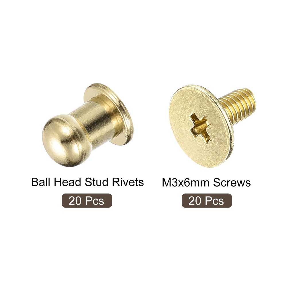 5mm Ball Head Stud Rivets Screw Back, 20Pack Round Head Button, Light Golden