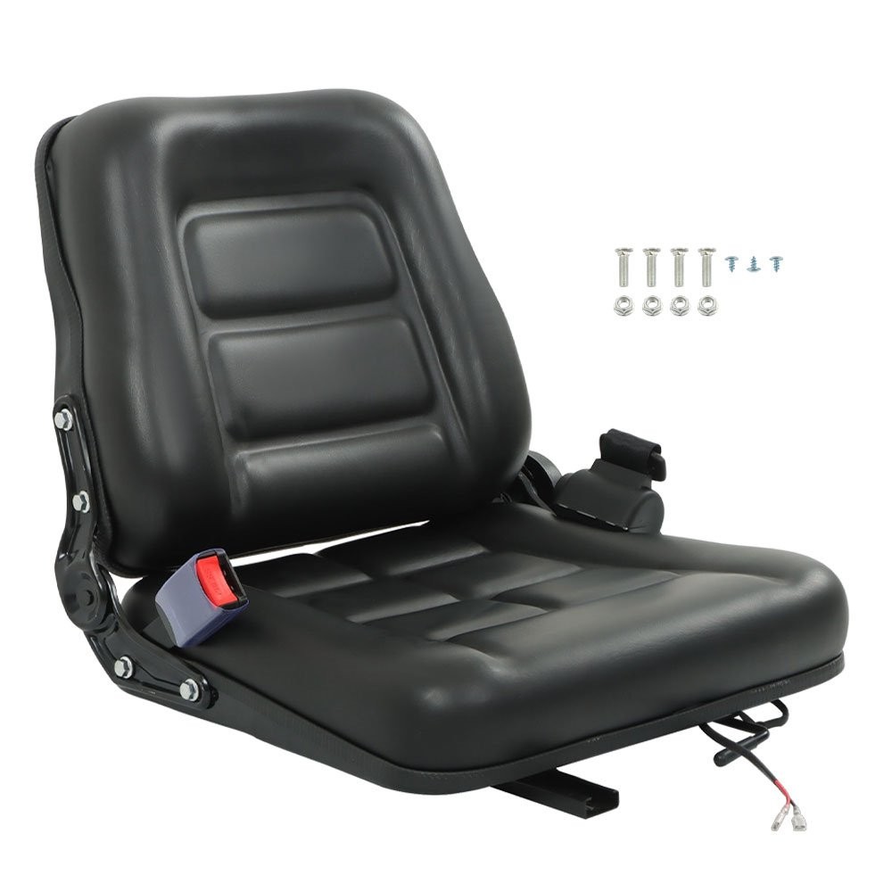 Forklift Seat Fold Down Tractor Seat Adjustable Back & Seatbelt Universal