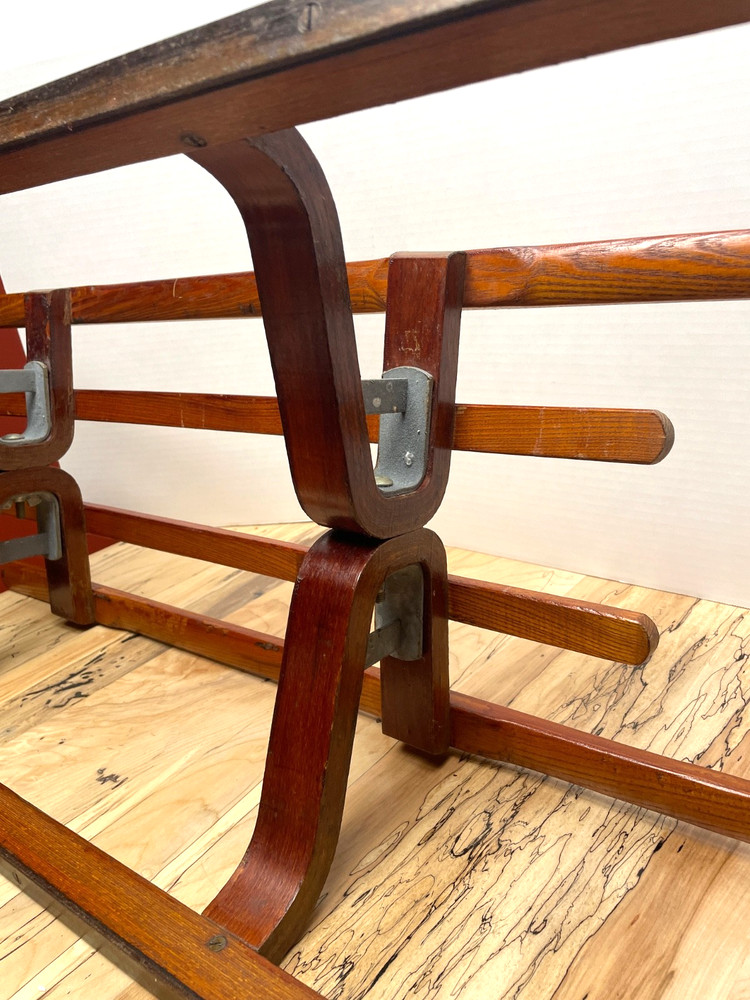 VINTAGE DUTCH WOODEN SLED BY POLYCOMB WITH LEATHER PULL