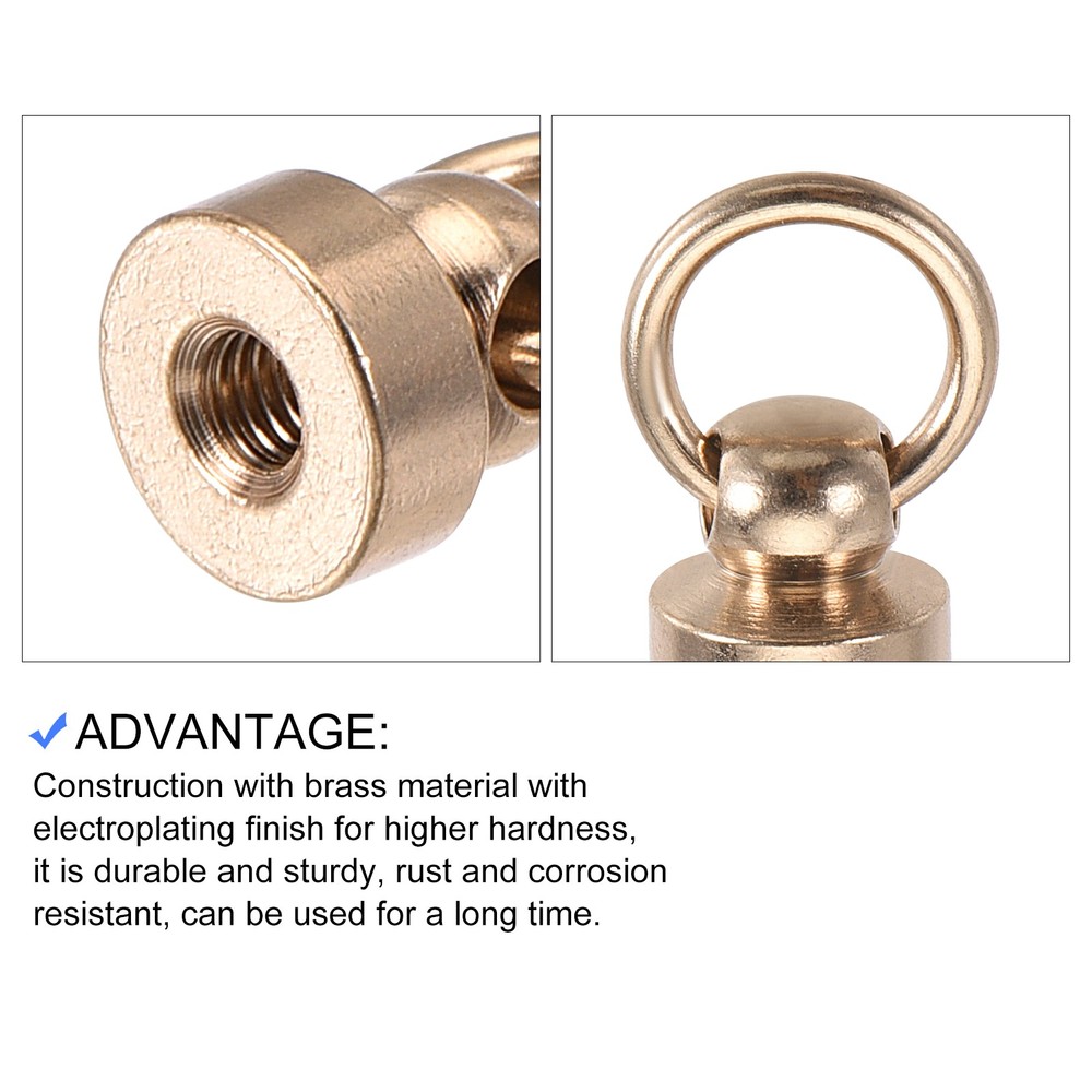 Round Head Pull Ring Rivet Studs 8mm 6Pcs Brass Button Rivets w Screw Champagne