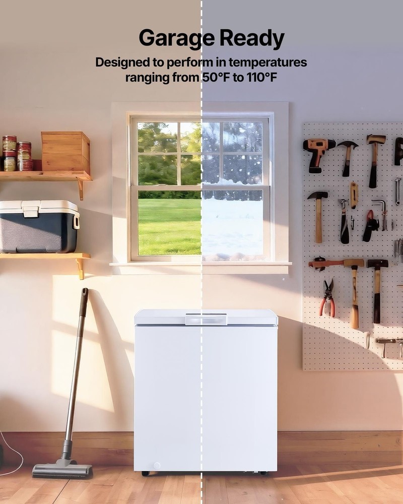 Garage-Ready 5 Cu.ft Chest Freezer, R600a Compressor, Adjustable Temp