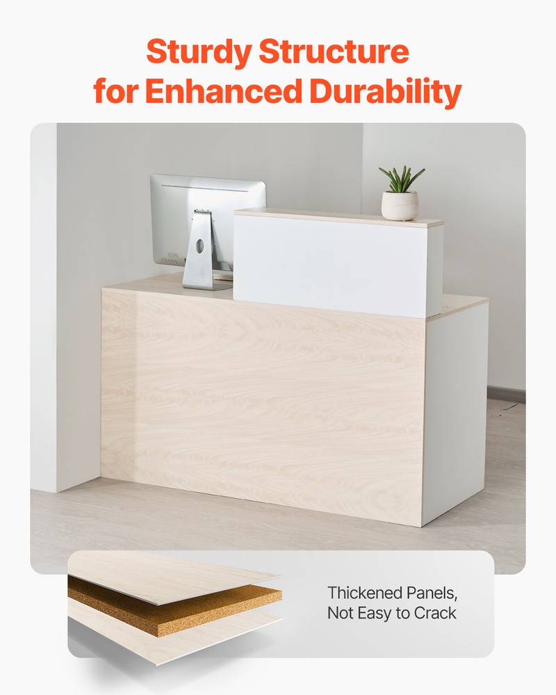 Reception Desk Rectangular Front Counter Table 55.12 in Wood Office Table