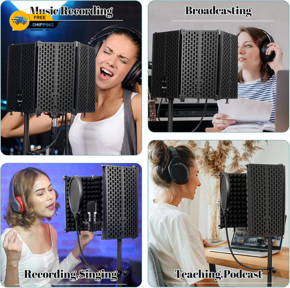 Microphone Stand with Isolation Shield and Pop Filter for Recording