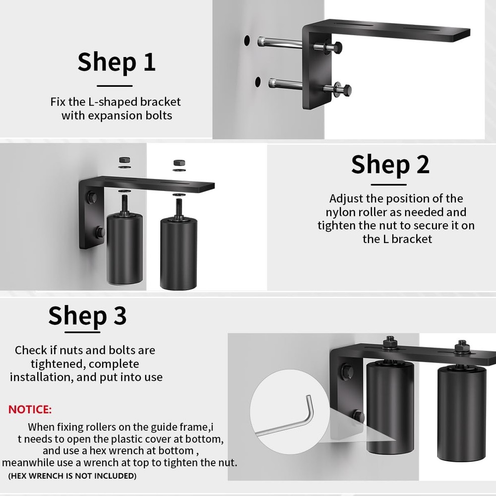 Sdstone Slide Gate Guide Roller 6" Black with L Rear Post 6 Inch