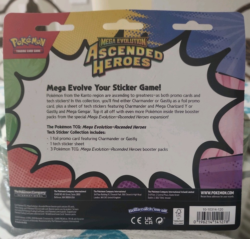 Pokémon Mega Evolution Ascended Heroes Tech Sticker Gastly AND Charmander
