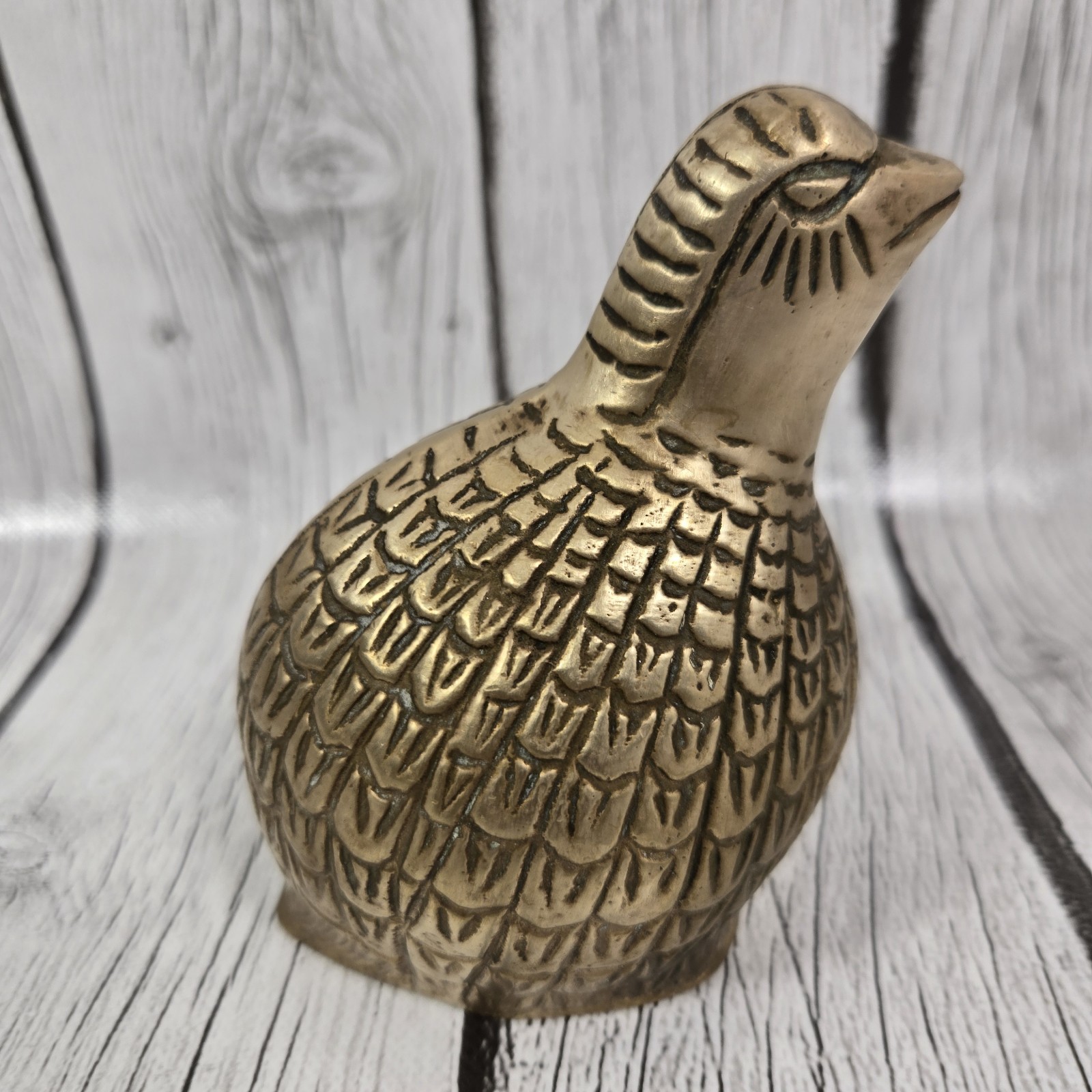 Vintage Brass Bird Figurine Partridge Quail Sitting Mid Century Modern MCM 4.5"