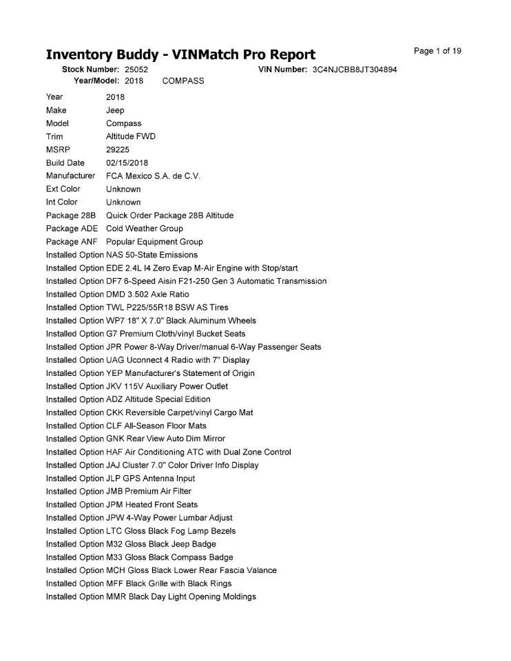 Camera/Projector Front View Camera Fits 17-21 COMPASS 1543400