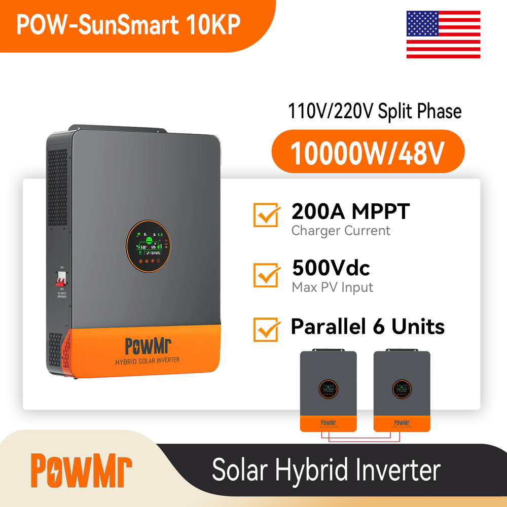 10KW 48V Solar Inverter 120V/240V Split Phase 200A MPPT Controller Parallel 6X