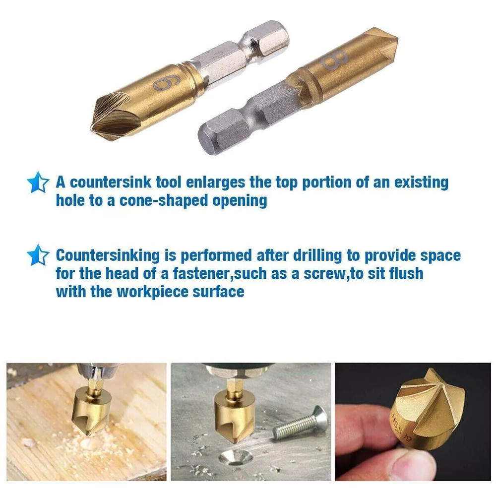 6 x Chamfer Countersink Deburring Drill Bit Set Crosshole Cutting Metal Tool Kit