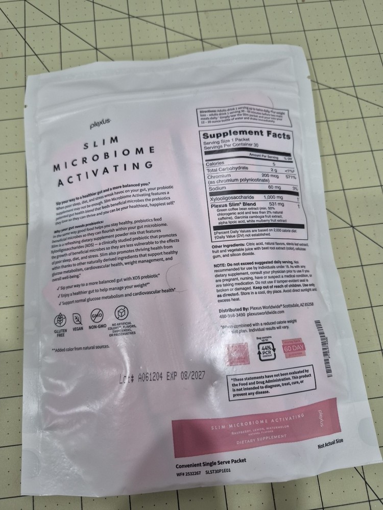 Plexus SLIM 30 Microbiome Activating Packets Raspberry Lemon Watermelon 08/27 A6