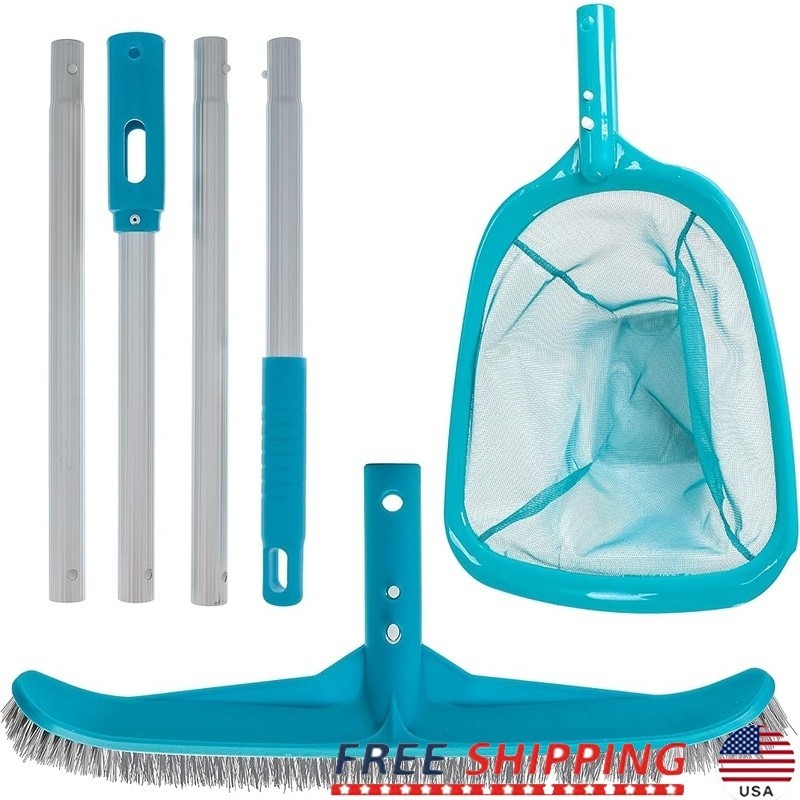 Pool Maintenance Kit Skimmer Brush Adjustable Telescopic Pole Spa Cleaning Tools