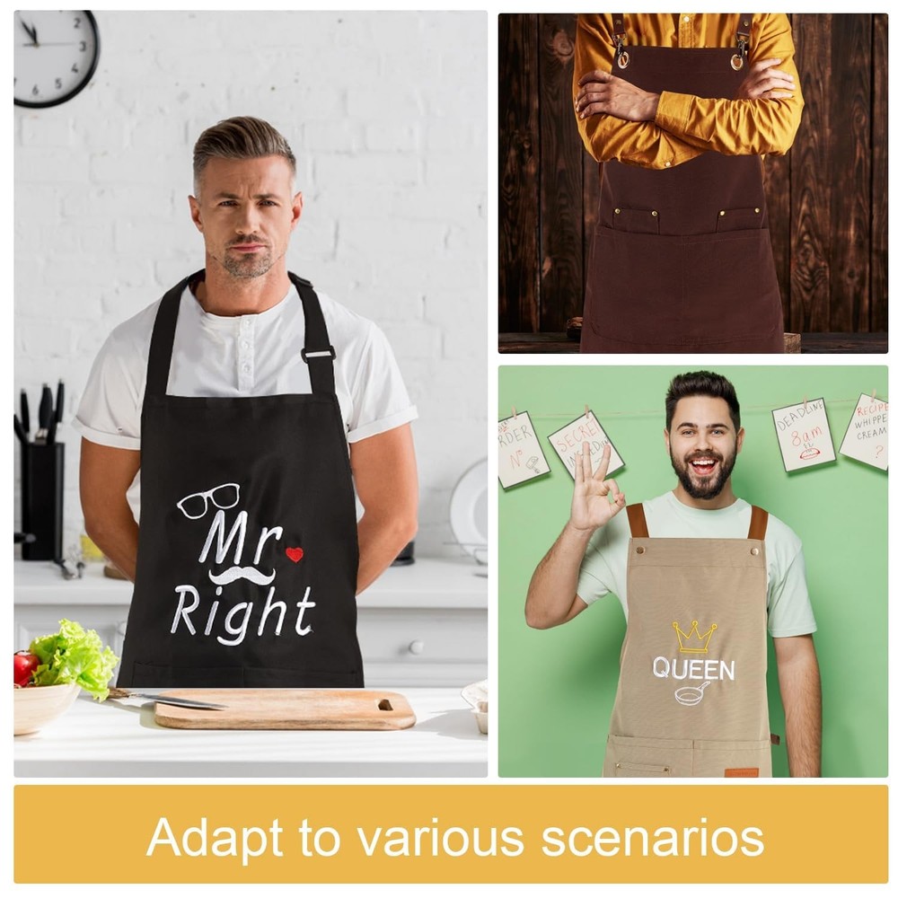 2 Pack Kitchen Cooking Aprons Adjustable Bib Soft Chef Apron with Pockets