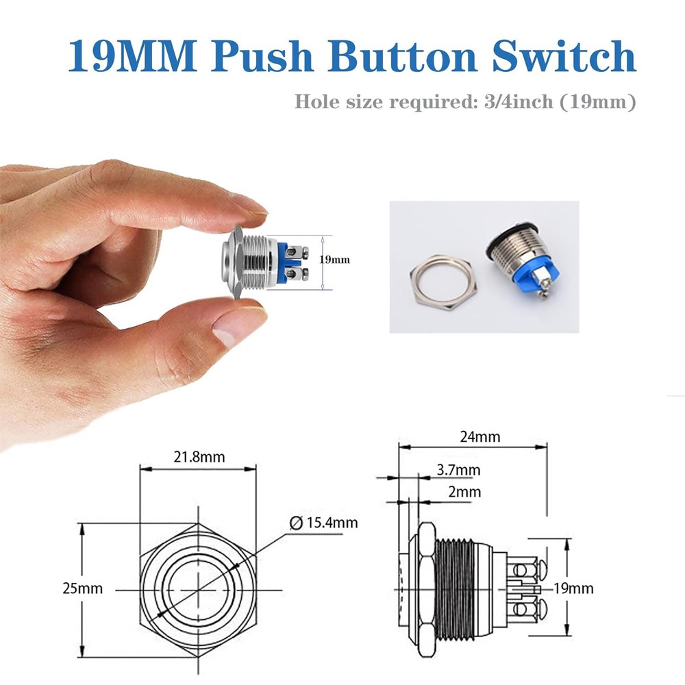 5pcs Momentary Push Button Switch 19mm Horn Button Switch with Screw Terminal